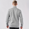 A grey men's pullover with a 1/4 zip, featuring a simple design and a fitted style at the back.