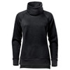 A black women's pullover jumper featuring a cowl neck design and long sleeves, with a subtle logo.