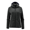A women's full zip hoody in dark grey featuring a hood and zippered pockets, with branding present.