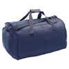 A navy blue duffle bag with dual handles and a zippered compartment. It features a simple design and has branding.