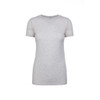 A women's tri-blend crew t-shirt in light grey, featuring short sleeves and a fitted design. It has a logo.