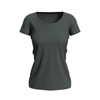 A dark green women's crew neck t-shirt with short sleeves and a fitted design. It features a logo on the garment.