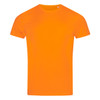 A bright orange T-shirt with a crew neckline, featuring a logo on the front. Suitable for active wear.