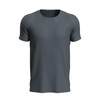 A grey men's active sports t-shirt with short sleeves and a round neckline, featuring a logo.