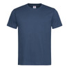 A blue Men's Classic-T Organic T-shirt with a crew neckline and short sleeves. The shirt features a logo label.