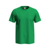 A vibrant green heavyweight crew neck t-shirt with short sleeves and a logo on the label.