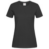 A women's heavyweight comfort T-shirt in black with a classic crew neck design and a logo on the label.