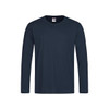 A long sleeve T-shirt in navy blue, featuring a classic crew neckline and a logo at the neck.