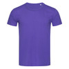 A purple crew neck t-shirt with short sleeves and a small logo on the upper side.
