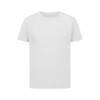 A plain white T-shirt with short sleeves, featuring a logo on the front. Suitable for kids' sportswear.