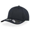 A dark grey cap with a mid visor, featuring a logo on the side.