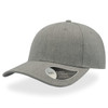 A grey cap with a mid visor, featuring a logo on the side.