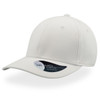 A white cap with a mid visor and a logo on the side, showcasing a smooth, simple design.