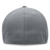 A grey cap featuring a structured design and a logo on the back.