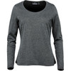 A long-sleeve women's T-shirt in a dark grey colour with a rounded neckline and a subtle logo.