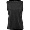 A women's sleeveless tank top in black, featuring a simple design and a logo on the label.