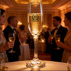 A Montio champagne flute, 185ml, made of clear glass, filled with sparkling champagne, set on a table at a festive event.