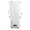 A transparent, curved glass beer tumbler with a smooth finish, designed for serving beverages.