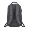 A black laptop backpack with padded back and adjustable straps, featuring a branding logo.