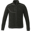 A men's knit jacket in dark grey with a zip front, featuring a logo and contrasting detailing.