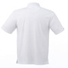 A white short sleeve polo shirt for men, featuring a simple design and a logo on the side.