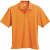 An orange short sleeve polo shirt for men featuring a collar and a logo on the side.