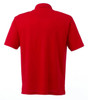 A red short sleeve polo shirt featuring a collar and a logo on the side. The back view is displayed.