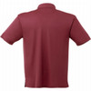 A maroon short sleeve polo shirt for men, featuring a collar and a logo on the back.
