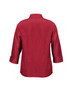 A maroon 3/4 sleeve shirt with a simple back design and a collar, featuring a branding logo.