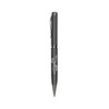 A metal twist pen in dark grey with a clip and a logo.