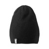 A black unisex beanie featuring a small logo on the side, designed for headwear.