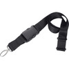 A black 25mm lanyard with a clasp and adjustable buckle, featuring a logo on the buckle.