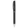 A black ballpoint pen with a metallic finish and a clip, featuring a branding logo.