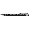 A metal ballpoint pen in black with a silver clip and trim, featuring a branding logo.