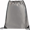 A large grey drawstring sportspack with black cord straps and triangular corners. It features a logo.