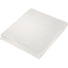 A white towel folded neatly, featuring a looped texture and an attached logo. Ideal for gym use or outdoor activities.