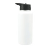 A drink bottle in white with a black lid, part of the Trekk Highland 3-In-1 Copper Vacuum Bottle Kit.
