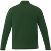 A long sleeve polo shirt in dark green, featuring a simple design and a logo on the back.