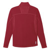 A red knit quarter zip jumper for men with textured patterns on the shoulders and back. It features a small logo.