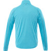 A light blue men's quarter zip jumper featuring long sleeves and a subtle logo on the hem.