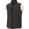 A grey insulated men's vest with a high collar and zippered pockets, featuring a logo.
