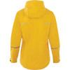 A yellow women's rain jacket with a hood, featuring reflective detailing and a simple design.