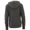A grey women's fleece zip hoody featuring a hood and a logo on the back.