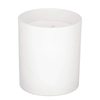 A white scented candle in a simple glass container, featuring soy wax and a single wick.