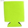 A bright green foam stubby holder with a cut-out base and a simple design, featuring a logo.