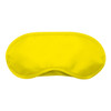 A yellow sleep eye mask with a smooth finish and a contoured design. Features a logo on one side.
