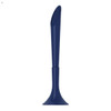 A plastic pen in navy blue, featuring a tapered design and a base for stability. The pen has a branding logo.