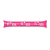 A pink inflatable cheer stick with "THE FLOWER SHOP" printed on it.