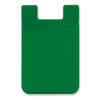 A green silicone phone wallet with a wave design and a slot for cards. It features a simple logo on the surface.