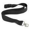 A black bamboo lanyard featuring a metal clasp and adjustable buckle, suitable for holding ID cards or keys.